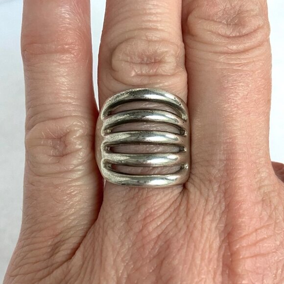 Vintage Sterling Silver 925 Signed Bell Trading 5 Row Wide Band Ring Size 6 - Picture 1 of 16